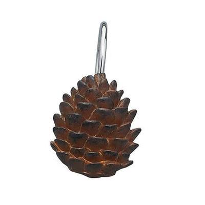Park Designs Pinecone Shower Curtain Hooks (Set of 12) | Resin | 3D Pinecone Design | Brown Burl Finish | Rustic Farmhouse Bathroom Decor