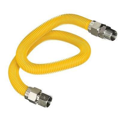 HIGHCRAFT FTGC-YC14-36C 36 Inch Flexible Epoxy Coated Gas Line Connector with 3/8 Inch Outer Diameter & 1/2 Inch FIP x 1/2 Inch MIP Fittings, Yellow/Stainless Steel, Excellent Corrosion Resistance