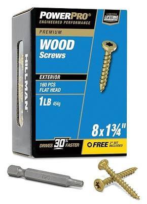 Power Pro Premium Exterior Wood Screws, #8 x 1-3/4"Inch All-Purpose Deck Screws for Outdoor Projects, T-25 Star Bit Included, Bronze, 160 Pieces | 48596V4