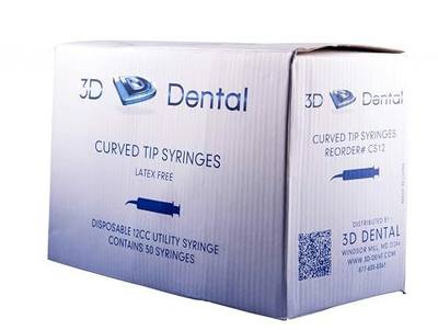 3D Dental CS12 US-12 Curved Tip Utility Syringe, Pack of 50