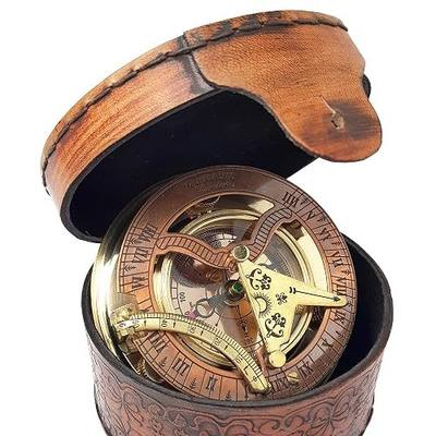 Brass Nautical - Antique Brass & Copper Sundial Compass, Sundial Clock in Box Gift Sun Clock Ship Replica Watch