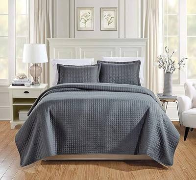 Chezmoi Collection 3-Piece Solid Modern Quilted Bedspread Coverlet Set (King, Charcoal)