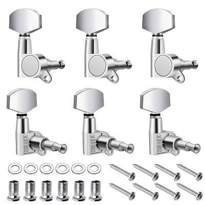 Flexzion Acoustic Guitar Tuning Pegs - 3x3 Chrome Finish Acoustic and Electric Guitar Tuner Pegs - 6 Pieces Locking Keys String Tuner Machine Heads Knobs Replacement, Silver | Replacement machine heads with zinc alloy construction; includes 3 left and 3 right tuning keys for compatible 3x3 headstock