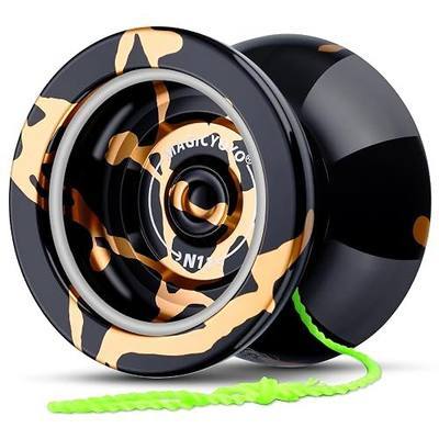 MAGICYOYO N11 Metal Unresponsive Professional Yoyo for Adults & Kids | Responsive Yoyo for Kids 8-12, Dual Purpose Trick Yo Yo with 12 Yo-yo Strings, Responsive Bearing Kit (Black Golden Splash)