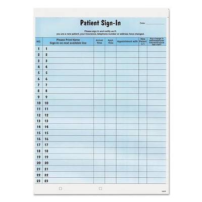 Tabbies Patient Sign-In Label Forms, 8-1/2" x 11" Form, Blue, 23 Labels/Sheet, 125 Sheets/Pack, Confidentially Sign In Your Patients, Also Provides a Daily Patient Log (14531)
