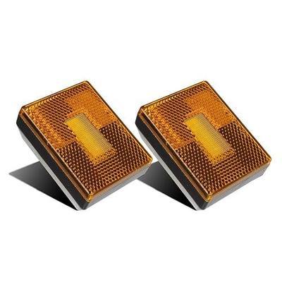 Partsam (2 Amber 3 LED Square Stud Mount Clearance Side Marker Lights Trailer Camper w reflex, 12v Led Truck Trailer Reflective Rectangular Side Clearance Marker Lights with Reflex Reflector