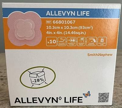 Smith+Nephew ALLEVYN Life Wound Dressing, 4" in X 4" in Box of 10