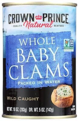 Crown Prince, Natural Boiled Baby Clams in Water, 10 oz