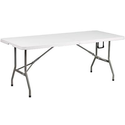 Flash Furniture Elon 6' Rectangular Plastic Folding Event Table with Carrying Handle, Bi-Fold Banquet Table for Indoor/Outdoor Events, White