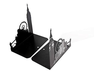 Famous Landmark of Europe and America Iron Metal Decorative Bookends Book End Book Organizer for Library School Office Home Deck Study Gift (Big Ben and London Eye)