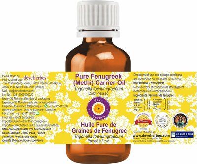 Deve Herbes Fenugreek (Methi) Carrier Oil (Trigonella foenumgraecum) | Cold Pressed | Pure | for Diluting Essential Oils | Hair, Skin & Massage | Non-Sticky | Lightweight | Unisex | 30ml (1 oz)