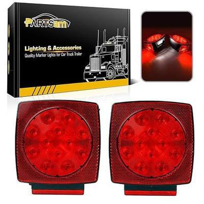 Partsam 12V Submersible Square Led Trailer Light,Red White LED Stop Turn Tail License Brake Running Light Lamp for Trailers Under 80" Boat Trailer Truck Marine Camper RV Snowmobile,IP68,DOT Compliant