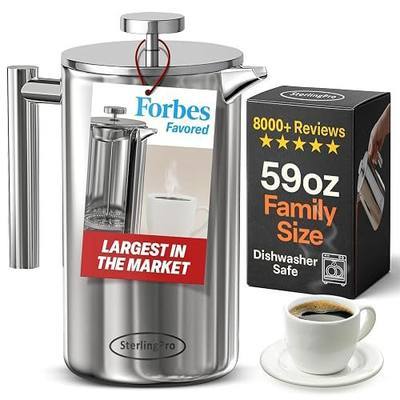 SterlingPro Extra Large Insulated Stainless Steel French Press Coffee Maker 59oz – Insulated Metal XL Double Wall Coffee Maker | Plastic Free | Cool-Touch | Mirror Finish | Makes up to 16 Cups /8 Mugs