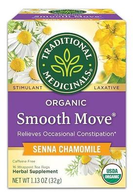 Traditional Medicinals Organic, Smooth Move Tea, Chamomile & Senna - Helps Relieve Constipation Overnight - Kosher, Non-GMO, Caffeine-Free, Compostable - 16 Tea Bags | Helps Relieve Constipation Overnight, Kosher, Non-GMO, Caffeine-Free, Compostable