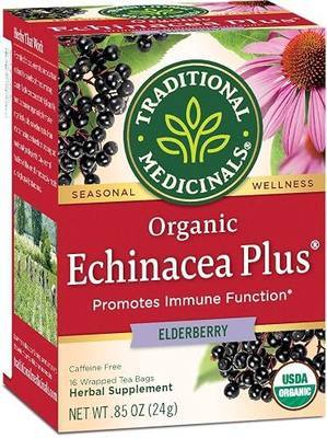 Traditional Medicinals Tea, Organic Echinacea Plus Elderberry, Boosts the Immune System, 16 Tea Bags