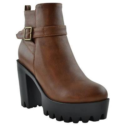 Generation Y Women's Ankle Boots Lug Sole Chunky Heel Buckle Casual Booties