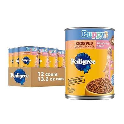 Pedigree Puppy Chopped Wet Dog Food, Chicken & Beef, 13.2 oz, 12 Count | 100% complete & balanced for puppies, DHA for brain development, rich in calcium for teeth & bones, Chicken & Beef