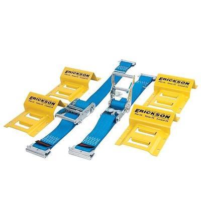 Erickson 09160 ATV Wheel Chock & Tie Down Strap Kit | Mounted Double-Slotted E Track, 2 in x 7.5 ft Ratchet Straps - Fits Tires Up To 32 in - Secures UTV, ATV, SxS, Mower & More