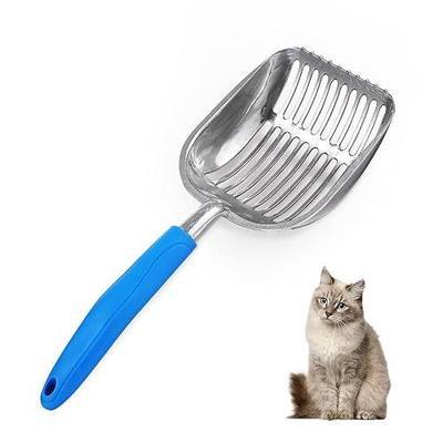 The Latest Update Metal Cat Litter Scoop POLISHING Blue Handle,Aluminum Alloy with TABS/Round Teeth Pet Kitty Litter Scooper
