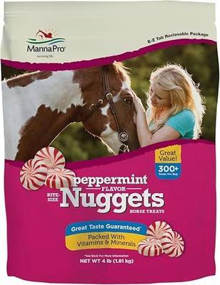 Manna Pro Bite-Size Nuggets Horse Treats, Peppermint Flavor, 4 lb Bag