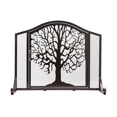 Plow & Hearth Metal Fireplace Screen Tree of Life Black | 38" W x 31" H | Magnetic Hinged Door | Spark Guard Cover | Stand Alone Wrought Iron Panel Fire Place Cover