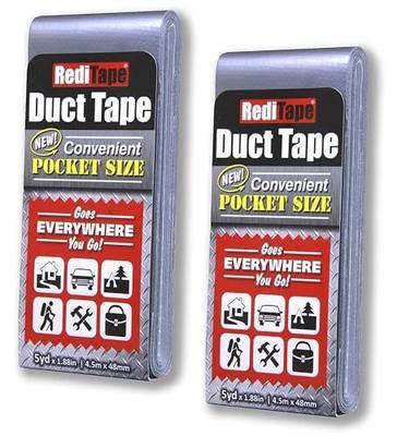 Travel Size Pocket Duct Tape 2-Pack – Compact Flat Small Mini Rolls - for Repairs Camping Emergency Gear EDC DIY Crafts - 1.88 inch x 5 Yards per Pack (Twin Silver)