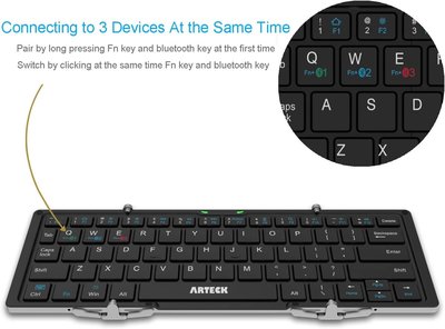 Arteck Folding Bluetooth Keyboard, Portable Mini Foldable Wireless Keyboard for iOS iPad 10.2-inch, Pro, Air, 9.7-inch, Mini, Android, MacOS, Windows Tablets Smartphone Built in Rechargeable Battery