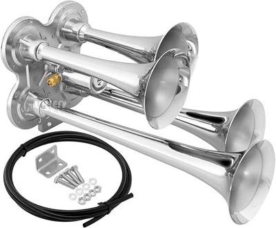 Vixen Horns Train Horn for Truck/Car Quad Trumpet Chrome VXH4114 Super Loud dB, Chrome Plated Air Horn for 12V Vehicles like Semi, Pickup, Jeep, RV, SUV, Motorcycle