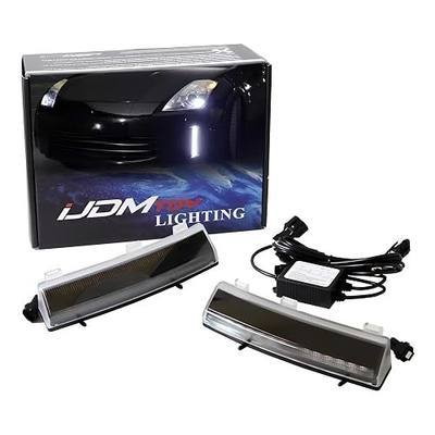 iJDMTOY Front Bumper Switchback LED Daytime Running Lights Compatible With 06-09 Nissan 350z LCI, Exact Fit Bumper Reflector Replacement Powered by White & Amber LED Lights