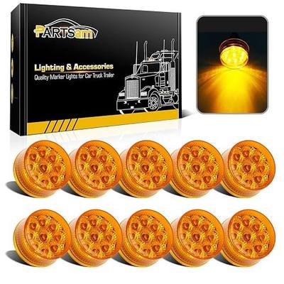 Partsam 10Pcs 2 inch Amber 9 LED Side Marker Turn Signal Light, 2" Round Clearance Lights with Reflectors for Trailer Truck, Waterproof Sealed, 12V