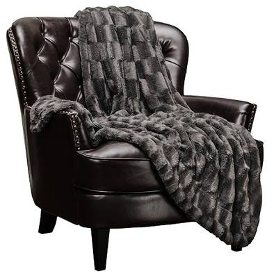 Chanasya Premium Embossed Faux Fur Throw Blanket - Super Soft, Lightweight Minky Blanket - 50" x 65” - Dark Gray
