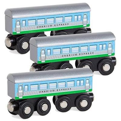 Orbrium 3 Pcs Large Wooden Railway Express Coach Cars, Compatible with Thomas & Friends Push-Along the Tank Engine, Brio, Chuggington Wooden Train