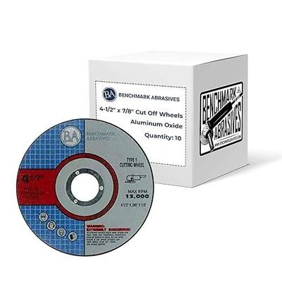 Benchmark Abrasives 4.5" Aluminum Oxide Type 1 Cut Off Wheels, 50-Count | For Metal and Stainless Steel, 7/8" Arbor, Fast Grinder Cutting Disc, Thin Kerf