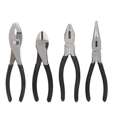 Amazon Basics Pliers Set, Hand Tools for Precision, Cutting Wire Cutter with Needle Nose and Diagonal, Quality Tool Set for Home Maintenance, Set of 4, Black and Silver