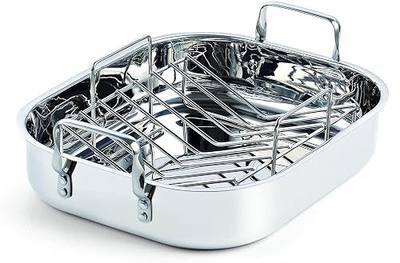 Cooks Standard Classic 14 x 12 Inch Stainless Steel Roaster Pan with V-Shaped Rack, Turkey Roasting Pan with Rack, Large Capacity, Oven and Dishwasher Safe
