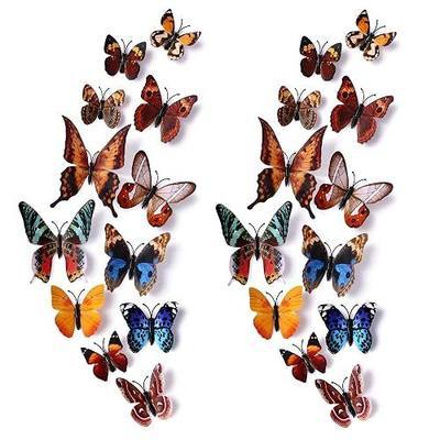 24pcs 3D Vivid Special Man-Made Lively Butterfly Wall Stickers Removable Butterflies Wall Decals 3D Nursery Art Decor for Kids Girls Bedroom Living Room Classroom Party Decoration Brown