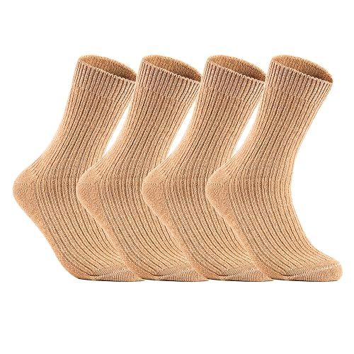 Women's 4 Pairs Knitted Wool Socks One Size 7-10 (Beige)
