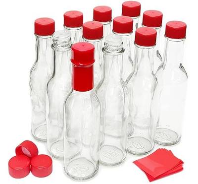 Hot Sauce Bottles with Shrink Bands, 5 Oz (Red Caps, 12 Pack)