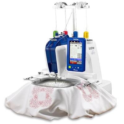 Brother PRS100 Single Needle Embroidery Machine Free Arm | Free-Arm Single-Needle, 8x8 Max Area, 7 LCD, Up to 1, 000 Spm, 405 Built-in Designs, 4-Spool Thread Stand