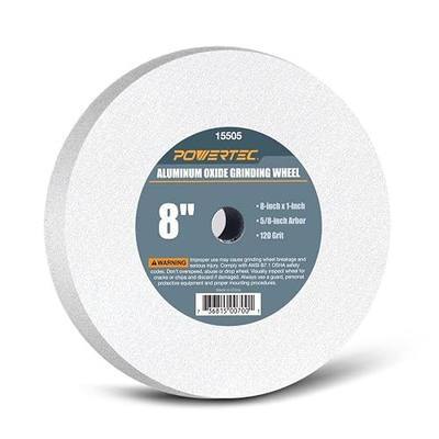 POWERTEC Bench Grinder Wheel 8 Inch 120 Grit, White Aluminum Oxide Grinding Wheel for Bench Pedestal Grinder, 1" Thick 5/8" Arbor, Sharpening & Shaping Drill Bits, Blade, and Chisel 1PK (15505)