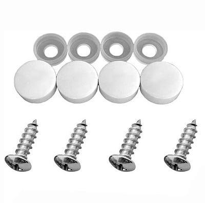 Set of 4 Stainless Steel Fasteners for License Plates, Frames, and Covers on Domestic Cars, Trucks, Vans, SUVs - Rustproof, Self Tapping Mounting Bolts (M6x20 Screws + White Screw Covers)