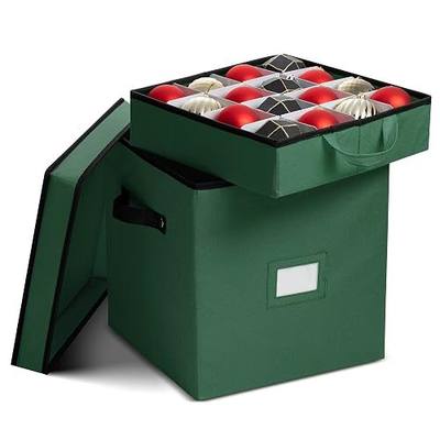 Zober Christmas Ornament Storage Box - Stores 64 Ornaments - Non-Woven, Tear- Proof Christmas Ornament Storage Containers - 3 Inch Cube Compartments - Green