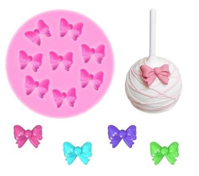 YunKo W0770 8 Mini Bows Silicone Fondant Molds Chocolate Sugar Candy Cake Pop Bow Craft Molds DIY Cake Decorating | Mini Bow Size, Flexible Silicone, Helps Release Chocolate or Fondant Cleanly for Cake Pops, Cookies, Cupcakes, Dessert Tables