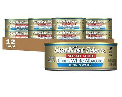StarKist Selects No Salt Added Chunk White Albacore Tuna, 4.5oz, 12-Pack | 30g Protein Per Serving, Wild Caught, Canned Tuna, Gluten Free, Soy Free, Perfect for Salads, Sandwiches