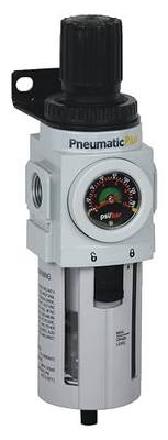 PneumaticPlus PPP4-N04BG Air Filter Regulator Combo 1/2" NPT, 5 Micron | Poly Bowl, Manual Drain, Embedded Gauge, 0-140 PSI, 250 PSI Max Supply Pressure, 172 SCFM