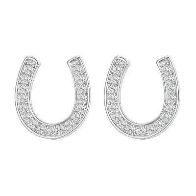 EVER FAITH 925 Sterling Silver Elegant Cubic Zirconia Lucky Horseshoe Stud Earrings for Women