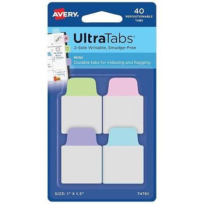 Avery Mini Ultra Tabs, 1" x 1.5", 2-Side Writable, Assorted Pastel Colors, 40 Repositionable Tabs (74761)
