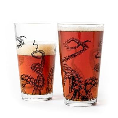 Black Lantern Pint Glass Set of 2 – 16oz Beer Glasses with Octopus Tentacles Design, Screen Printed with Gift Box