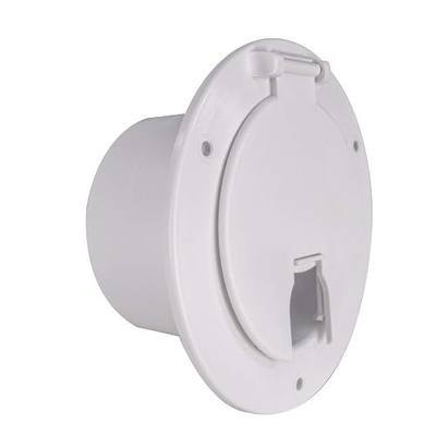 RecPro RV White Power Cord Hatch Cover | 50 Amp | Snap Lock