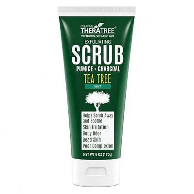 TheraTree Tea Tree Oil Exfoliating Body Scrub - Deep Cleansing Foot & Body Charcoal Scrub with Peppermint, Spearmint & Neem - Soothing Exfoliator for Healthy-Looking Skin, 6 oz